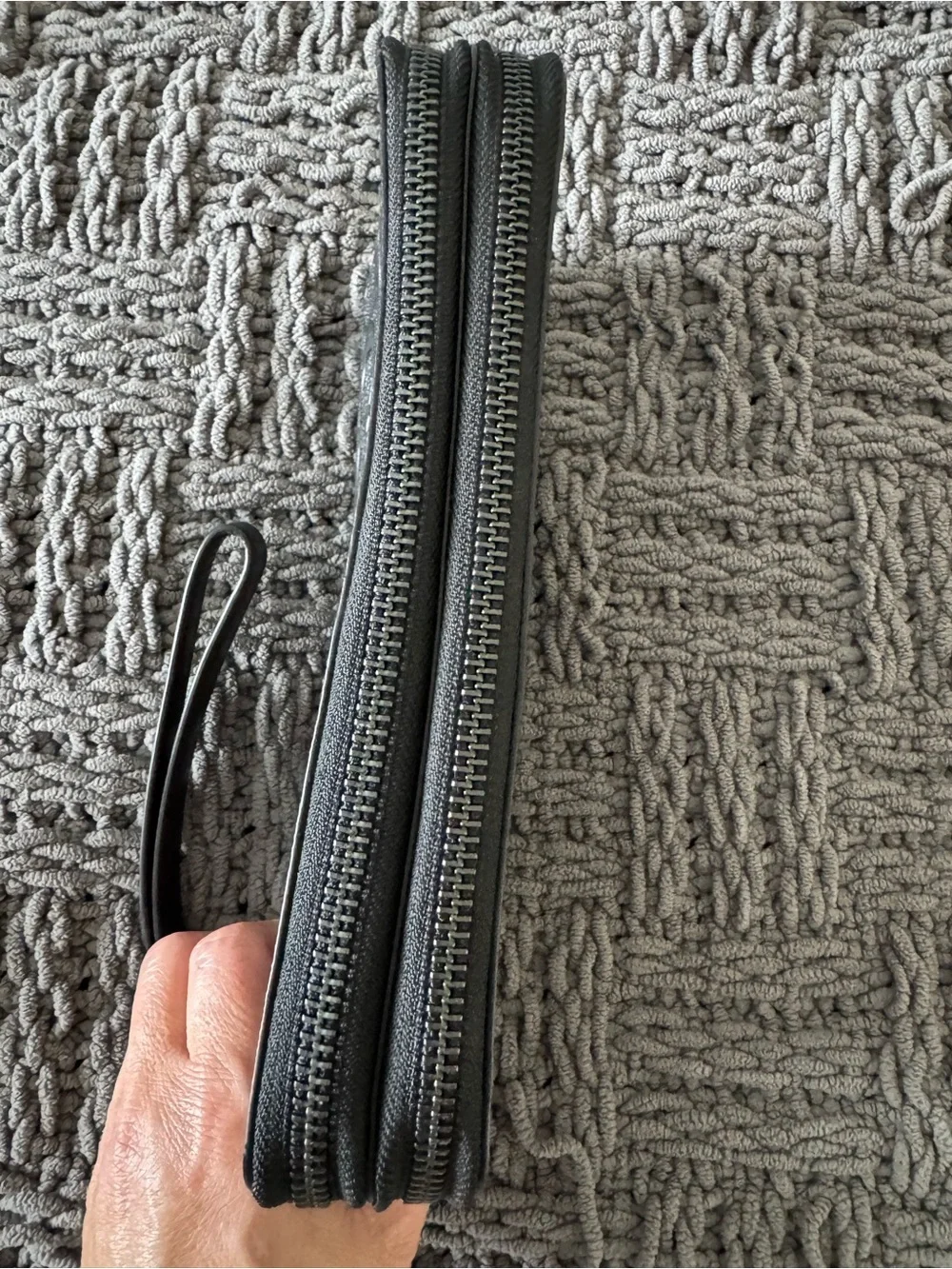Coach Black Embossed Signature Zip Wristlet with Wrist Strap